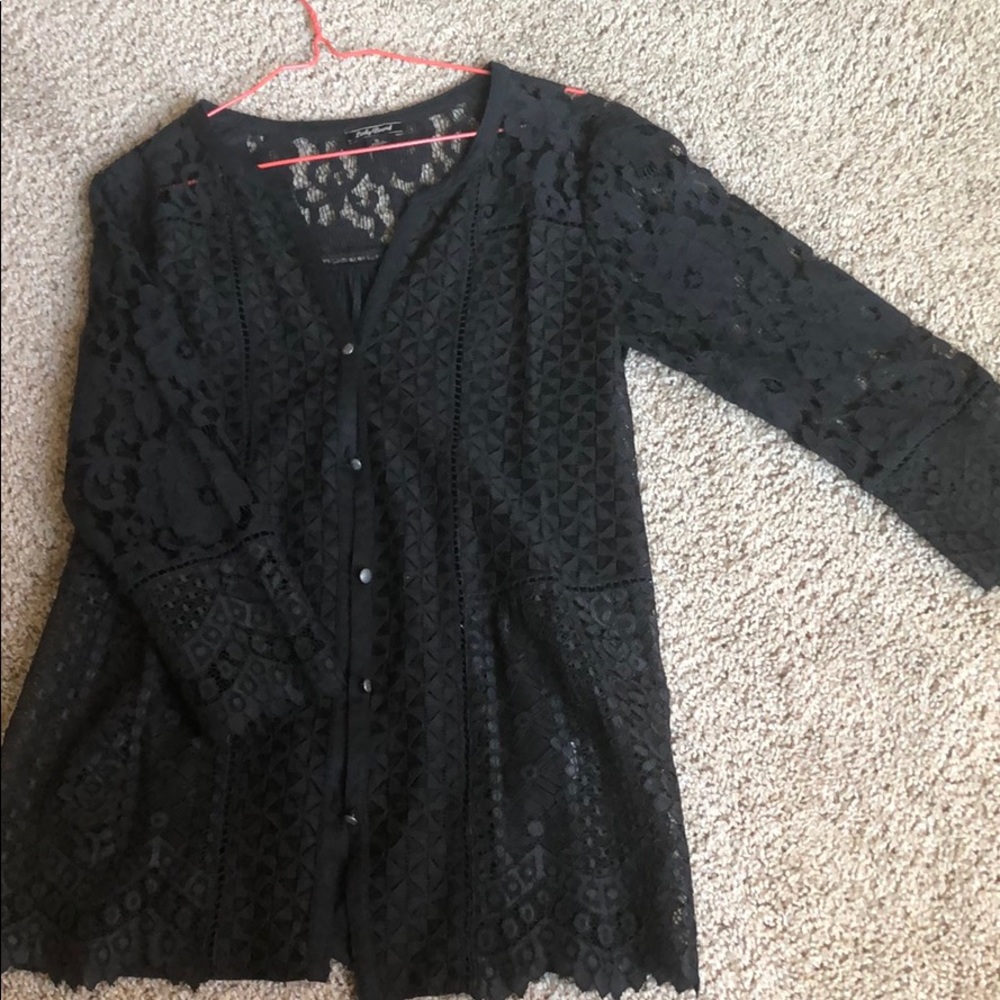 Black lace button up